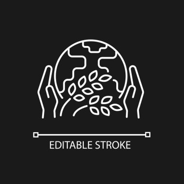 Karanlık tema için açlık yardımı organizasyonu doğrusal simgesi. Fakir insanlara yardım eden girişimler. İnce çizgi özelleştirilebilir illüstrasyon. Gece modu için izole vektör kontur sembolü. Düzenlenebilir vuruş