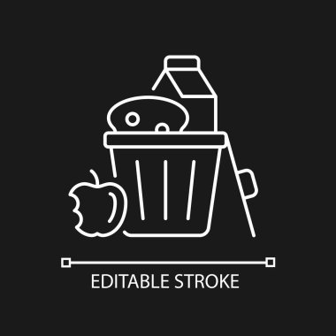 Gıda, karanlık tema için doğrusal simgeyi yanlış kullanıyor. Aşırı beslenme ve aşırı yeme alışkanlığı. İnce çizgi özelleştirilebilir illüstrasyon. Gece modu için izole vektör kontur sembolü. Düzenlenebilir vuruş