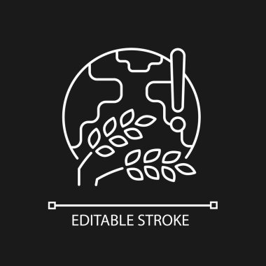 Dünya hasadı koyu renk tema için doğrusal simge olacak. Uluslararası açlık sorunu. İnsanlık faciası. İnce çizgi özelleştirilebilir illüstrasyon. Gece modu için izole vektör kontur sembolü. Düzenlenebilir vuruş