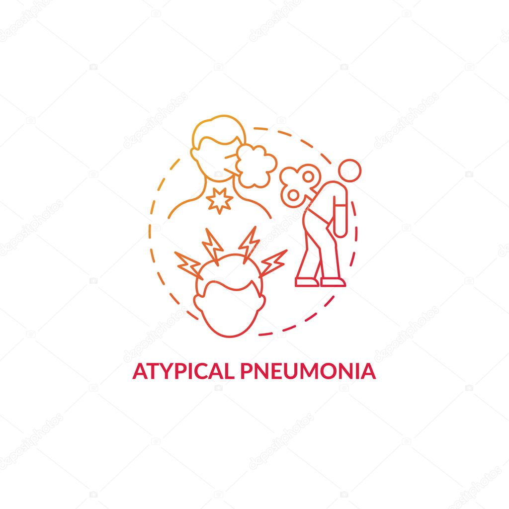 Atypical pneumonia red gradient concept icon. Pulmonary inflammation type abstract idea thin line illustration. Lower respiratory tract infection. Vector isolated outline color drawing