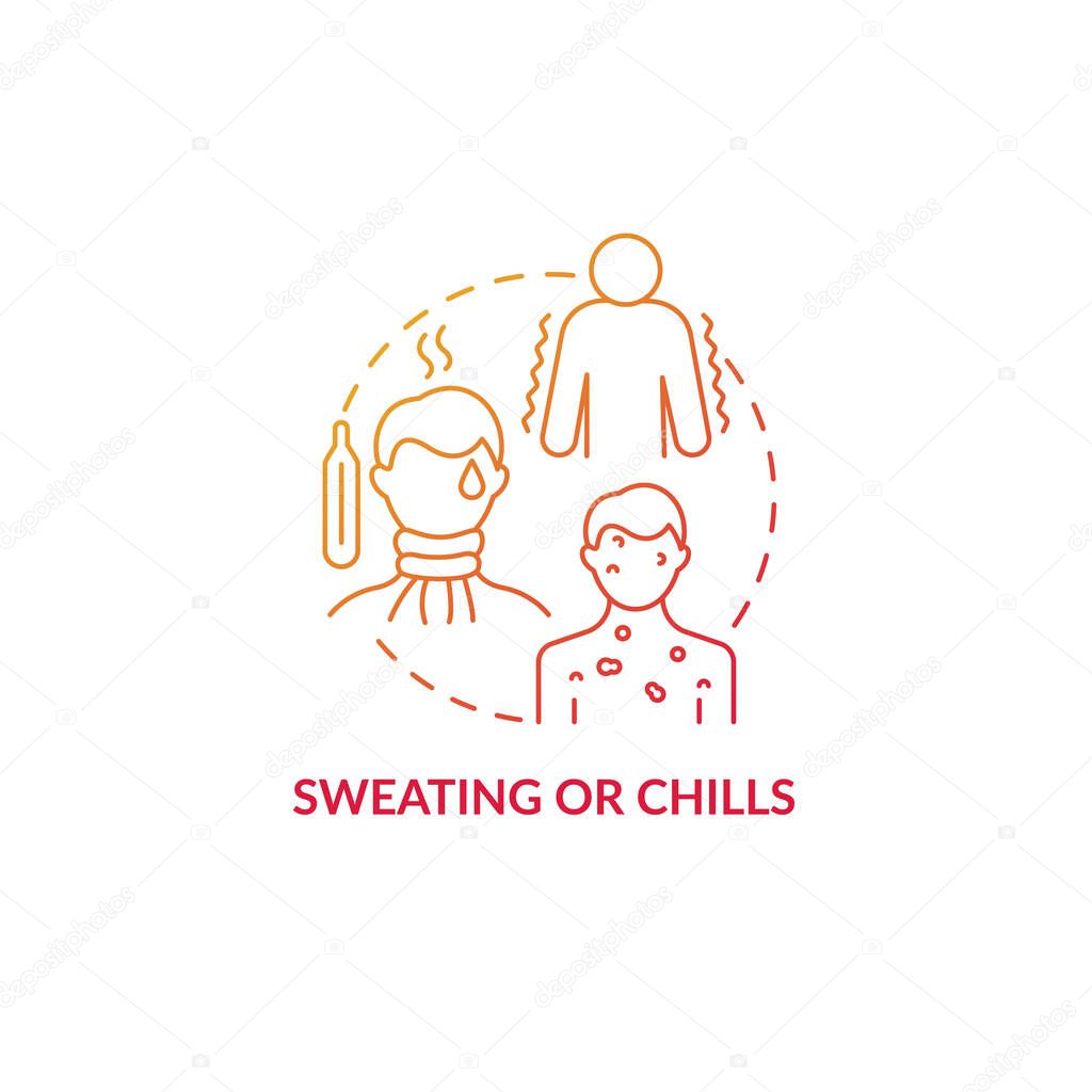 Sweating and chills red gradient concept icon. Pneumonia symptom abstract idea thin line illustration. Medical condition. Swings in body temperature. Vector isolated outline color drawing