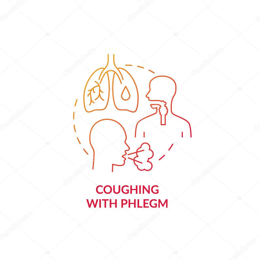 Coughing with phlegm red gradient concept icon. Pneumonia symptom abstract idea thin line illustration. Acute health condition. Several lung disease. Vector isolated outline color drawing