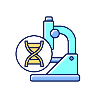 Genetik denemeler RGB renk simgesi. Genetik tedavi. Genlerdeki mutasyonlar ortaya çıkıyor. DNA çalışmaları. Hastalık önleme. Kromozom testleri. İzole vektör çizimi. Basit doldurulmuş çizgi çizimi