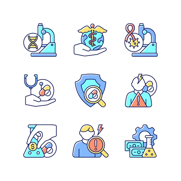 Medical Research Rgb Color Icons Set Genetic Disease Study Check — Stock Vector