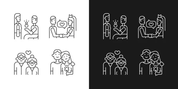 Stages Romantic Relationship Linear Icons Set Dark Light Mode Wedding — Stock Vector