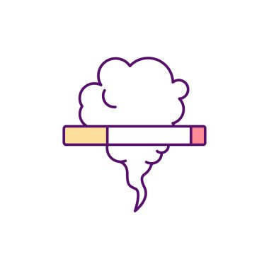 Sigara içmek RGB renk ikonu. Sağlık etkileri. Nikotin bağımlısı olmak. Akciğer kanseri riski faktörü. Tütün tüttürüyor. Bağımlı madde. İzole vektör çizimi. Basit doldurulmuş çizgi çizimi