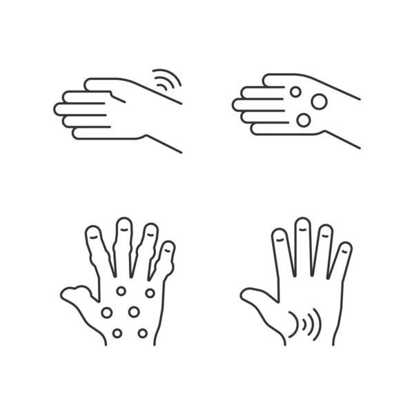 Arthritis Den Händen Lineare Symbole Gesetzt Handgelenksrheuma Finger Deformiert Rheumaknoten — Stockvektor