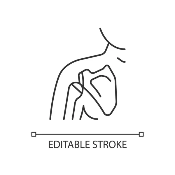 関節転位線型アイコン 脱臼した肩 筋肉が弱まる 人間の外傷だ 細い線のカスタマイズ可能なイラスト 輪郭のシンボル ベクトル絶縁外形図面 編集可能なストローク — ストックベクタ