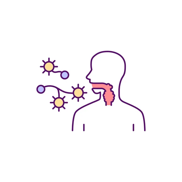 Pilzpneumonie Rgb Farbsymbol Infektionsprozess Rachen Und Der Lunge Sporen Einatmen — Stockvektor
