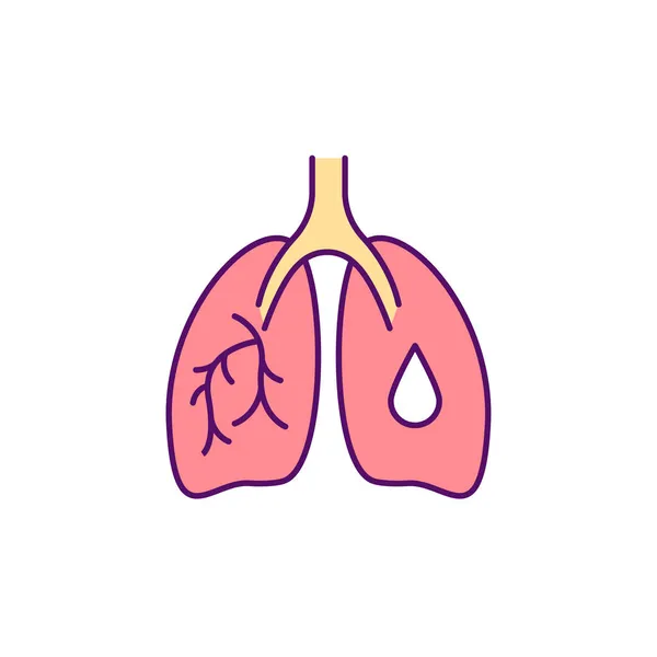 肺Rgb颜色图标中的痰积血 慢性支气管炎症状 肺发炎铜质墙壁上覆盖着粘液 阴囊生产过剩 孤立的矢量图解 简单的填充线条绘图 — 图库矢量图片