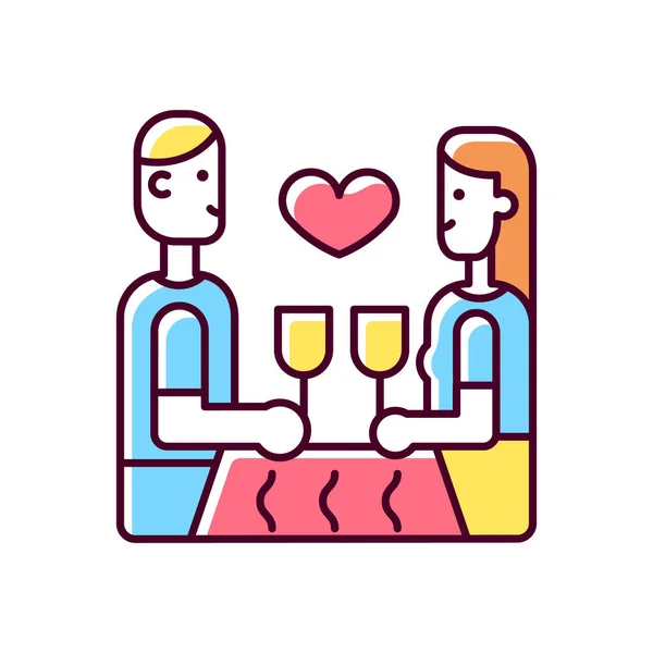 Makan Malam Restoran Ikon Warna Rgb Pasangan Menikah Makan Luar - Stok Vektor