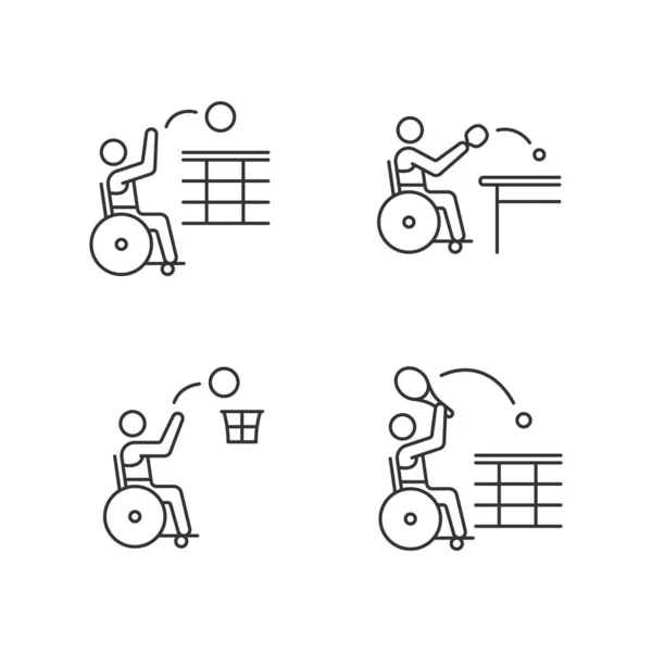Adaptacyjny Zestaw Ikon Dla Wózków Inwalidzkich Zawody Drużynowe Sportowiec Niepełnosprawnością — Wektor stockowy