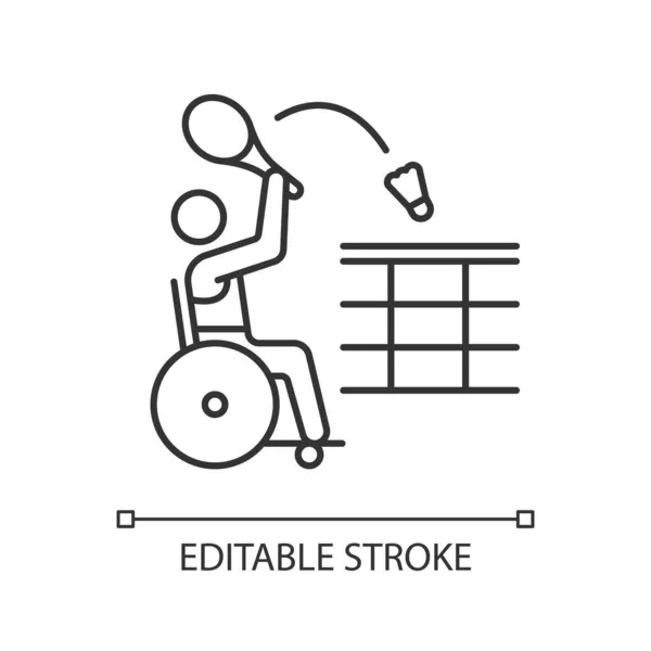 Линейный Значок Инвалидного Кресла Бадминтона Соперничество Спорте Спортсмен Ограниченными Возможностями — стоковый вектор