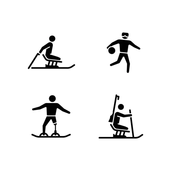 冬季田径运动的黑色石榴图标设置在白色的空间 适应性强的竞争纪律 带装备的体育运动 残疾运动员 轮廓符号 矢量孤立的说明 — 图库矢量图片