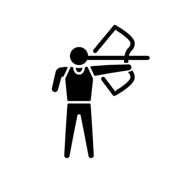 黒いグリフのアイコンをアーチリーします スポーツマンは弓で的を射た 遠くから矢を撃つ 精度スポーツ競技 障害者運動選手 白い空間にシルエットのシンボル ベクトル分離図 — ストックベクタ