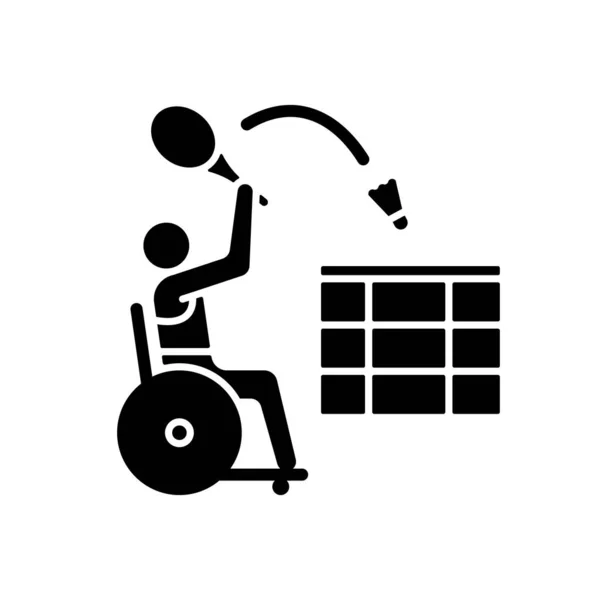 Ícone Glifo Preto Badminton Cadeira Rodas Batendo Shuttlecock Com Jogo —  Vetores de Stock
