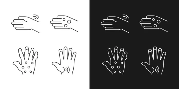 Arthritis Den Händen Lineare Symbole Für Dunklen Und Hellen Modus — Stockvektor