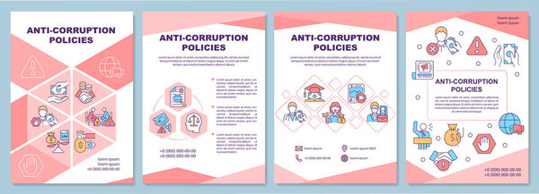 Anti corruption policies brochure template. Bribary prevention. Flyer, booklet, leaflet print, cover design with linear icons. Vector layouts for presentation, annual reports, advertisement pages
