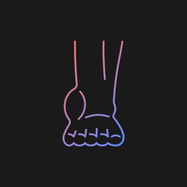 Karanlık tema için ayak bileği iltihabı gradyan vektör simgesi. Ayak ve ayak bileği şişmiş. Kemik iltihabı gelişimi. Tendonit. İnce çizgi renk sembolü. Modern tarz pictogram. Vektör izole çizimi