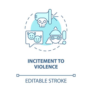 Şiddete teşvik mavi konsept ikonu. Korunmasız konuşma tipi soyut fikir ince çizgi çizimi. Acil zarar riski yaratıyor. Vektör izole edilmiş dış hat renk çizimi. Düzenlenebilir vuruş