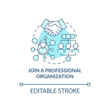 Profesyonel organizasyon mavi konsept ikonuna katılın. Çalışanlar için iş geliştirme. Kariyer gelişimi soyut fikir ince çizgi çizimi. Vektör izole edilmiş dış hat renk çizimi. Düzenlenebilir vuruş