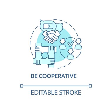İşbirlikçi mavi konsept ikonu ol. Profesyonel takım çalışması. İş ortaklığı. Kariyer gelişimi soyut fikir ince çizgi çizimi. Vektör izole edilmiş dış hat renk çizimi. Düzenlenebilir vuruş