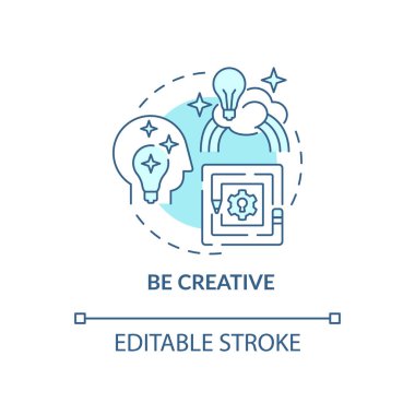 Yaratıcı mavi konsept ikonu ol. Projeler için yenilikçi bir düşünce. Kişilik özelliği. Kariyer gelişimi soyut fikir ince çizgi çizimi. Vektör izole edilmiş dış hat renk çizimi. Düzenlenebilir vuruş