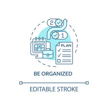 Organize mavi konsept simgesi olun. Zaman yönetimi ve planlama becerisi. Kariyer gelişimi soyut fikir ince çizgi çizimi. Vektör izole edilmiş dış hat renk çizimi. Düzenlenebilir vuruş