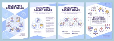 Liderlik becerileri broşürü hazırlıyorum. Profesyonel büyüme. Broşür, broşür, broşür baskısı, doğrusal simgelerle kaplama tasarımı. Sunum için vektör düzenleri, yıllık raporlar, reklam sayfaları