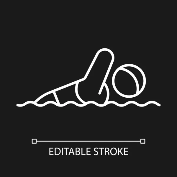 暗いテーマのための適応水泳白い線形アイコン 水生生物の競争 障害者スポーツマン 細い線のカスタマイズ可能なイラスト ナイトモード用の絶縁ベクトル輪郭シンボル 編集可能なストローク — ストックベクタ
