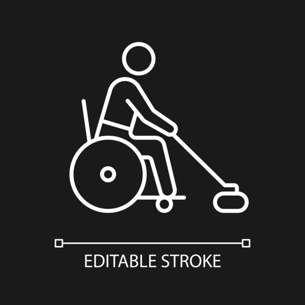 Rollstuhlcurling Weißes Lineares Symbol Für Dunkles Thema Adaptiver Eissport Sportler — Stockvektor