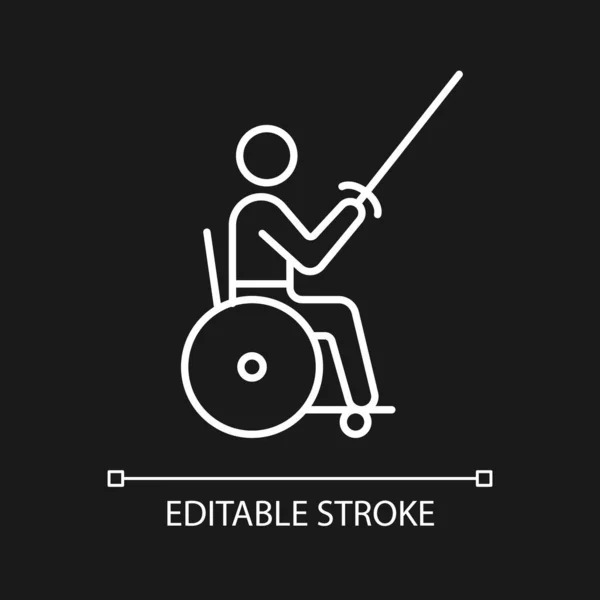 Rollstuhlfechten Weißes Lineares Symbol Für Dunkles Thema Individueller Leistungssport Behindertensportler — Stockvektor