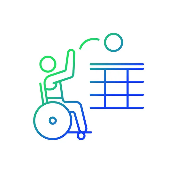 車椅子バレーボールグラデーション線形ベクトルアイコン 選手権大会に出席 チームコンテストのためのボールゲーム 細い線の色のシンボル 現代風ピクトグラム ベクトル絶縁外形図面 — ストックベクタ