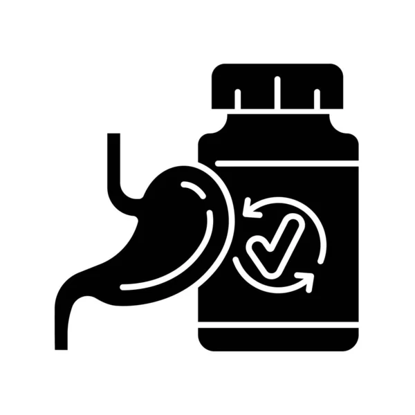 Spijsverteringssupplementen Zwarte Glyph Pictogram Spijsvertering Ondersteunende Pillen Enzymen Voor Ibs — Stockvector