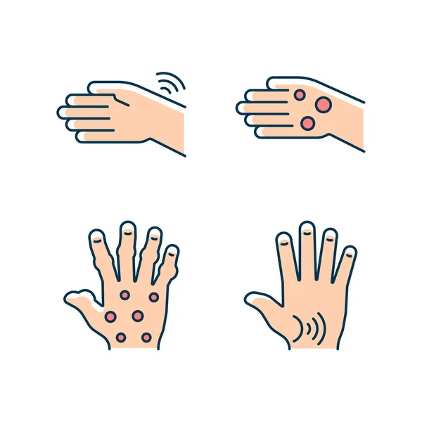 Arthrite Dans Les Mains Rvb Icônes Couleur Ensemble Rhumatismes Aux — Image vectorielle