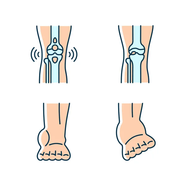 Arthritis Beinschmerzen Rgb Farbsymbole Gesetzt Degenerative Gelenkerkrankungen Bursitis Muskelzerrungen Verstauchtes — Stockvektor