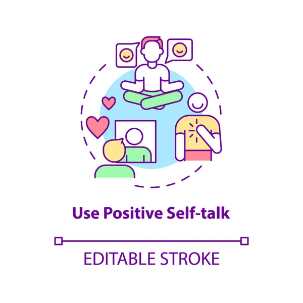 Utilizzare Positivo Self Talk Concetto Icona Felicità Mentalità Strategia Idea — Vettoriale Stock