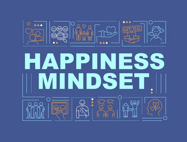 Stan Szczęśliwości Umysłu Słowo Pojęcie Baner Pozytywne Myślenie Infografika Liniowymi — Wektor stockowy