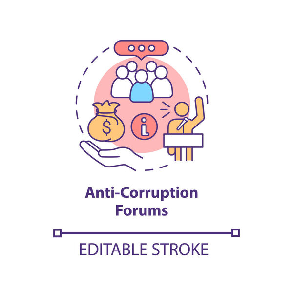 Anti corruption forums concept icon. Public awareness abstract idea thin line illustration. Limitation of monopoly committee. Vector isolated outline color drawing. Editable stroke
