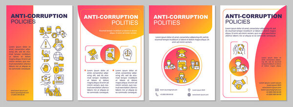 Anti corruption activities brochure template. Fraud control. Flyer, booklet, leaflet print, cover design with linear icons. Vector layouts for presentation, annual reports, advertisement pages