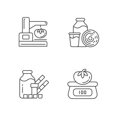 Gıda fiziksel özellik testi doğrusal simgeleri ayarlandı. Görsel görünüm değerlendirmesi. Ölçmek ve ölçmek. Özelleştirilebilir ince çizgi şekilleri. İzole vektör çizimi çizimleri. Düzenlenebilir vuruş