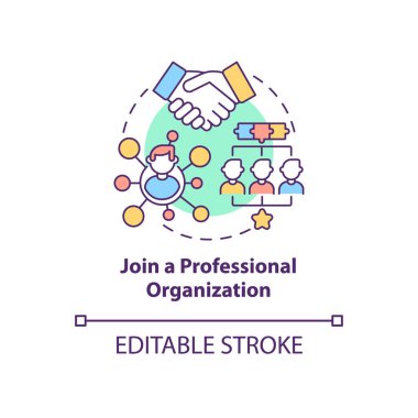 Profesyonel organizasyon konsepti ikonuna katıl. Çalışan pozisyonu için geliştirme. Kariyer gelişimi soyut fikir ince çizgi çizimi. Vektör izole edilmiş dış hat renk çizimi. Düzenlenebilir vuruş