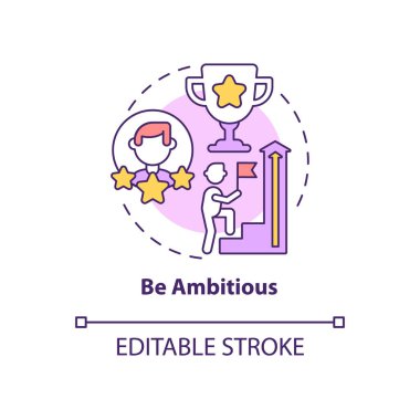 Hırslı bir konsept ikonu ol. Profesyonel iş adamının kişilik özelliği. Kariyer gelişimi soyut fikir ince çizgi çizimi. Vektör izole edilmiş dış hat renk çizimi. Düzenlenebilir vuruş