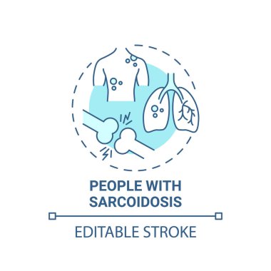 People with sarcoidsis blue concept icon. Pulmonary rehabilitation abstract idea thin line illustration. Lungs and skin bumps. Chronic disease. Vector isolated outline color drawing. Editable stroke clipart