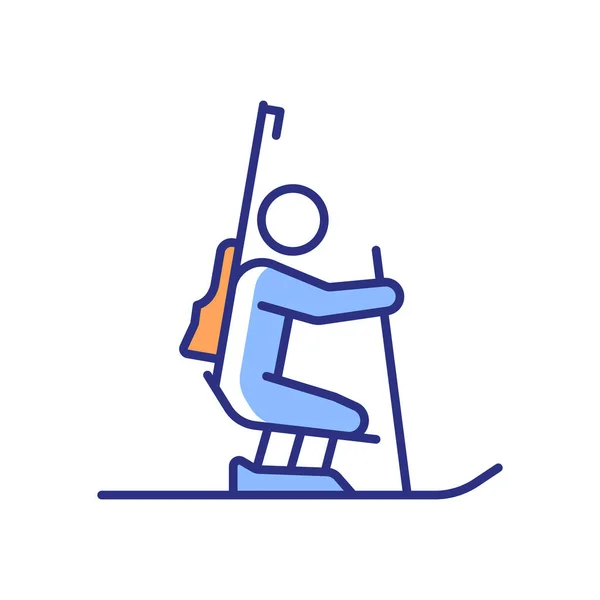 Biathlon RGB color icon. Skiing and shooting combination sport. Winter race activity. Competitive event. Athlete with disability. Isolated vector illustration. Simple filled line drawing