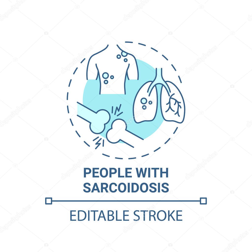 People with sarcoidsis blue concept icon. Pulmonary rehabilitation abstract idea thin line illustration. Lungs and skin bumps. Chronic disease. Vector isolated outline color drawing. Editable stroke