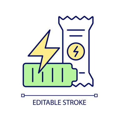 Enerji Çubuğu RGB renk simgesi. Egzersiz için doğal protein atıştırması. Yüksek enerjili yiyecekler. Spor beslenmesi. Sağlıklı beslenme ürünleri. İzole vektör çizimi. Basit doldurulmuş çizgi çizimi