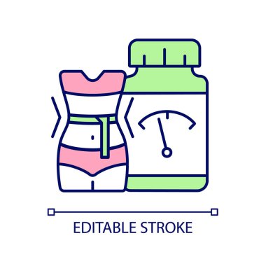 Kilo kaybı için RGB renk simgesi. Beslenme atıştırmalıkları. Ağırlık yönetimi tedavisi. Sağlıklı ve zinde kalmak için. İzole vektör çizimi. Basit doldurulmuş çizgi çizimi