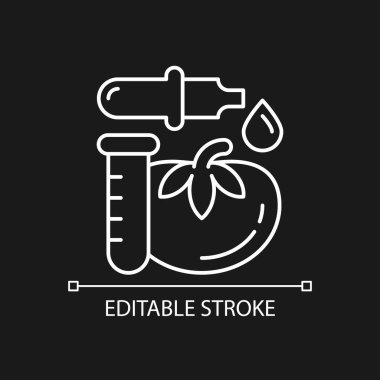 Gıda katkı maddeleri ve koruyucular koyu renk tema için beyaz doğrusal simge. Besin takviyesi. İnce çizgi özelleştirilebilir illüstrasyon. Gece modu için izole vektör kontur sembolü. Düzenlenebilir vuruş