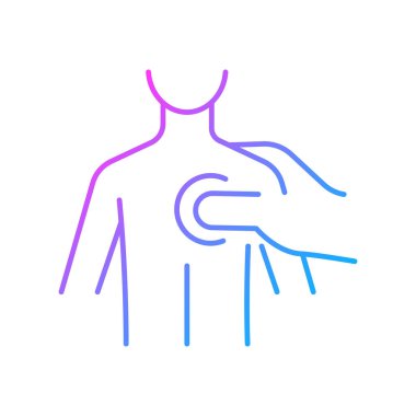 Tetik noktaları masaj gradyan doğrusal vektör simgesi. Kan dolaşımını arttır. Sıkı kasları gevşetiyorum. İnce çizgi renk sembolü. Modern tarz pictogram. Vektör izole çizimi